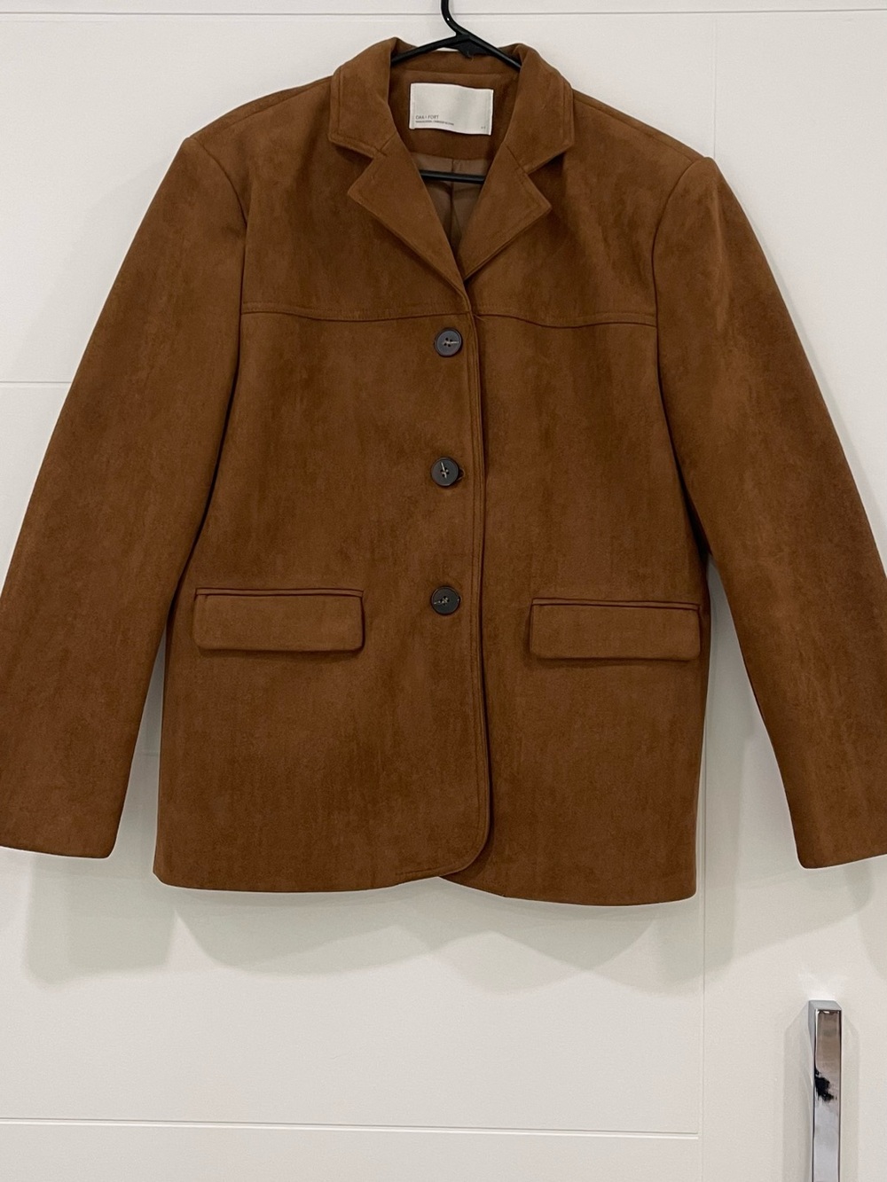 OAK + FORT Chestnut Brown Suede Three-Button Blazer